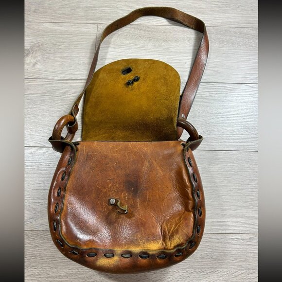 Vintage Leather Hand Tooled Western Style Saddle Shoulder Bag Purse - Picture 2 of 13